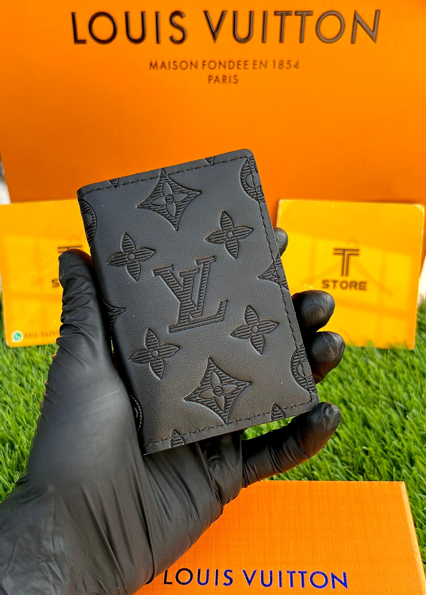 LV Black Flower Embossed Pocket Organizer/Cardholder