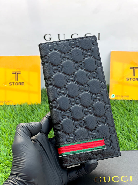 Gucci Black Strip Genuine Leather Long Wallet