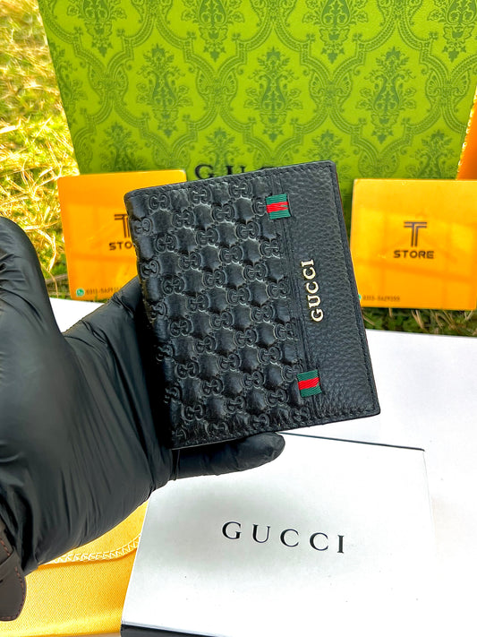 Gucci Black Embossed Strips Logo Genuine Leather Book Shape Wallet