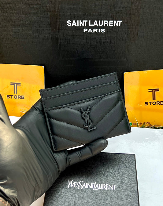 YSL Black Plain Black Logo Cardholder