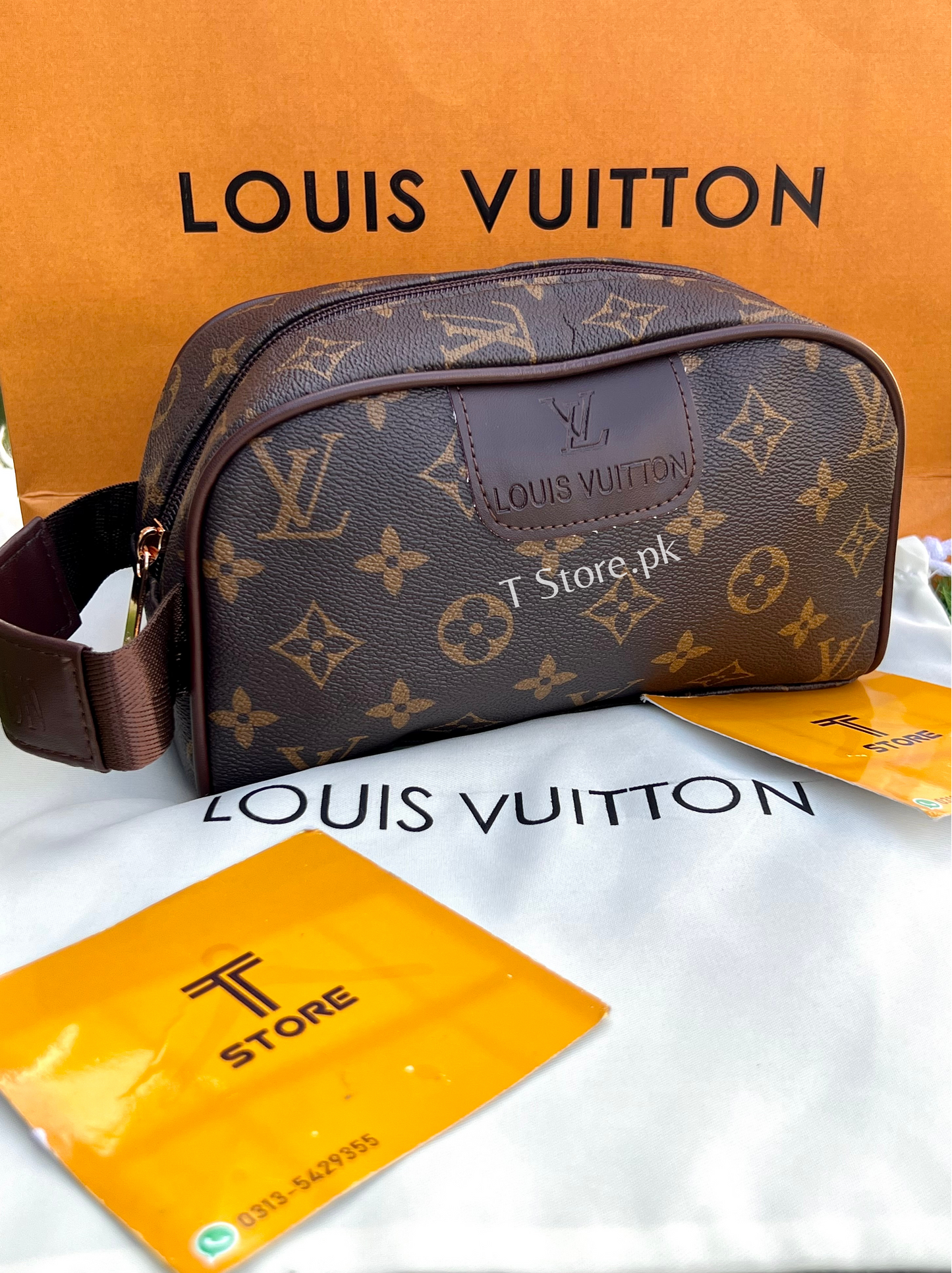LV Brown Flower Hand Pouch