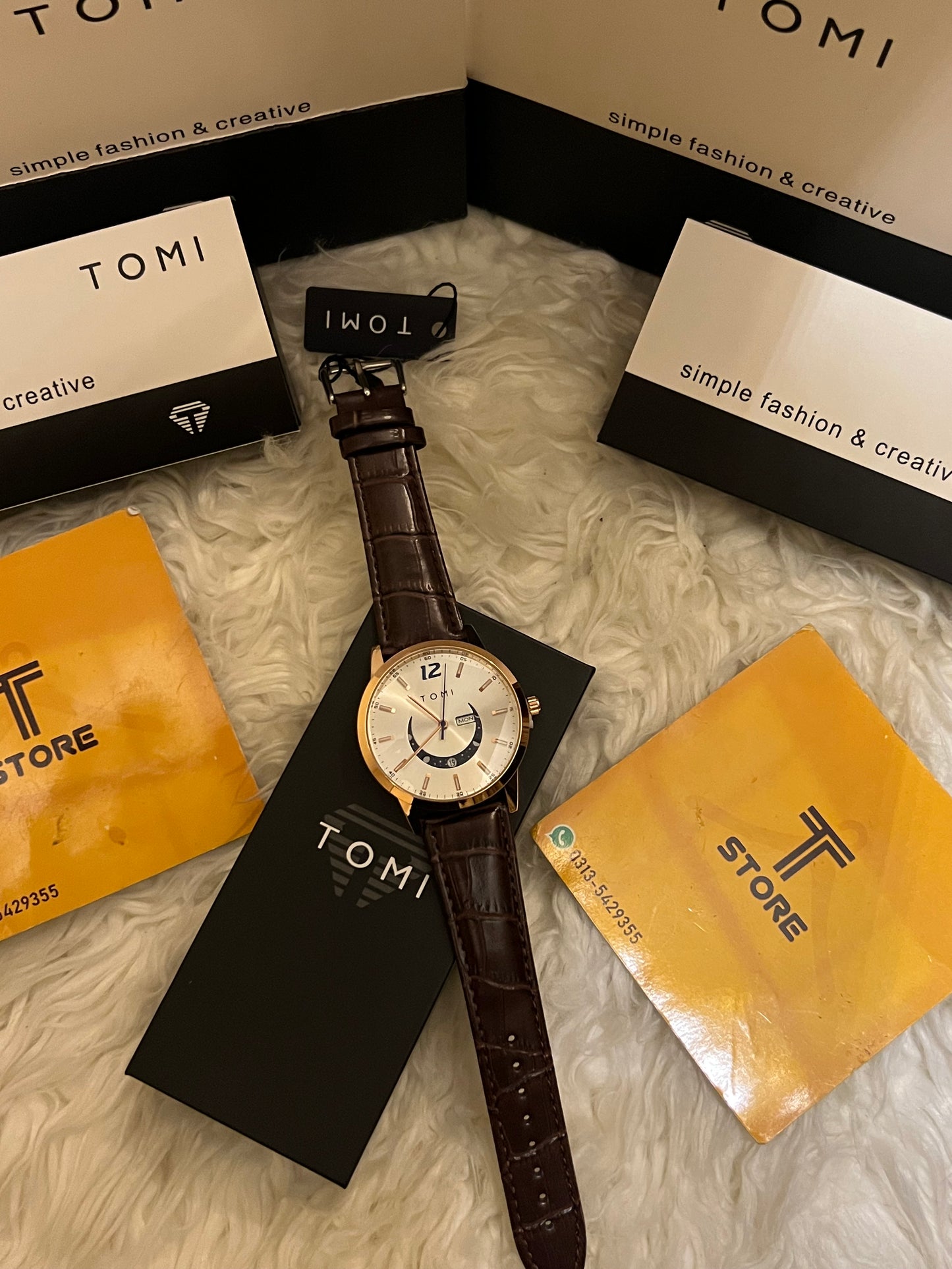 Tomi T-020 Day-Date Men’s Brown Strap Watch