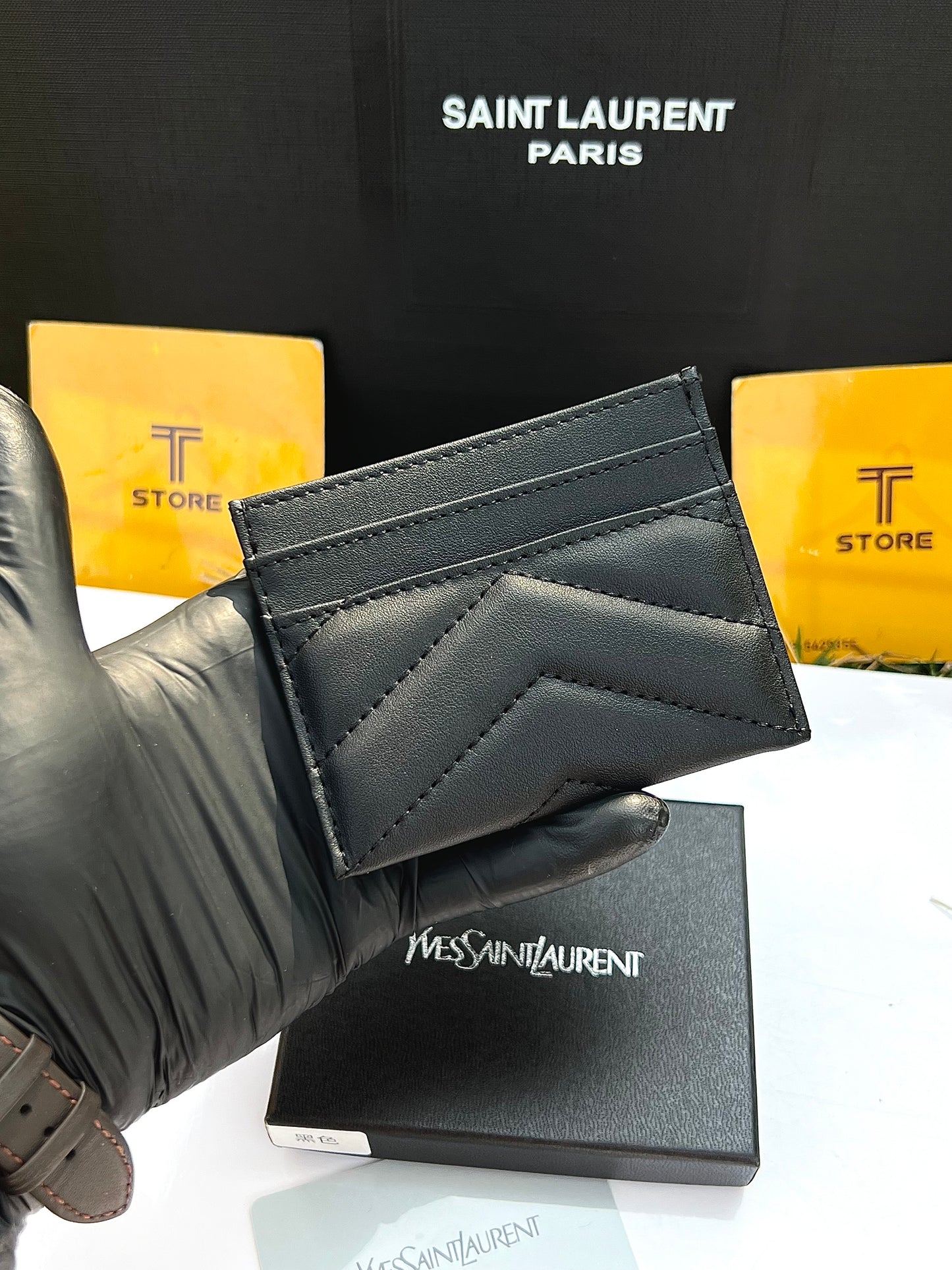 YSL Black Plain Golden Logo Cardholder
