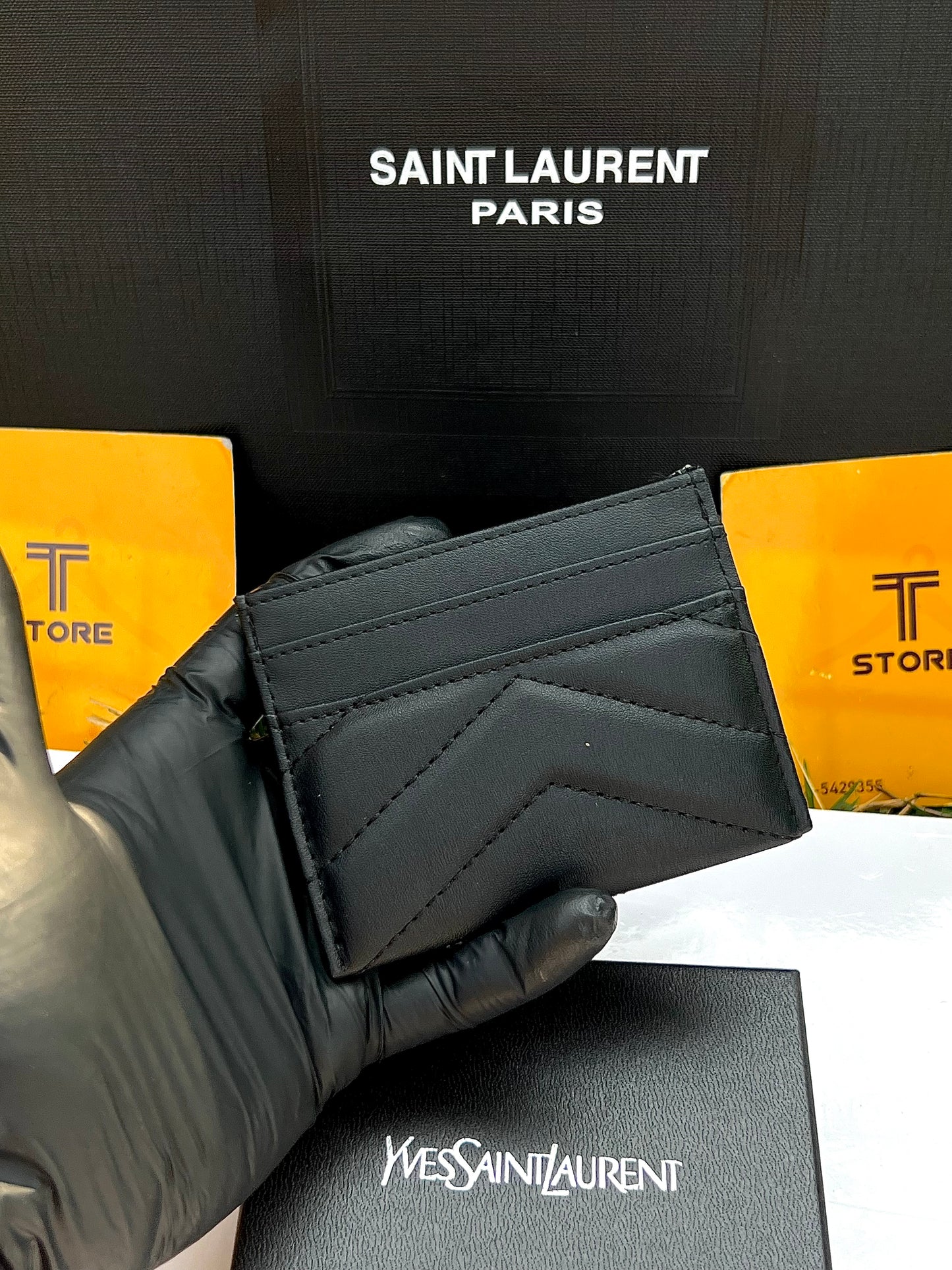 YSL Black Plain Black Logo Cardholder