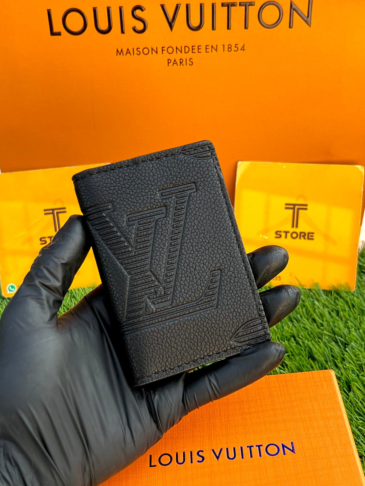 LV Black Large Flower Embossed Pocket Organizer/Cardholder
