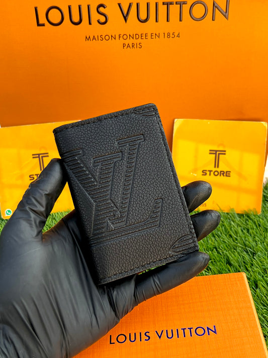 LV Black Large Flower Embossed Pocket Organizer/Cardholder