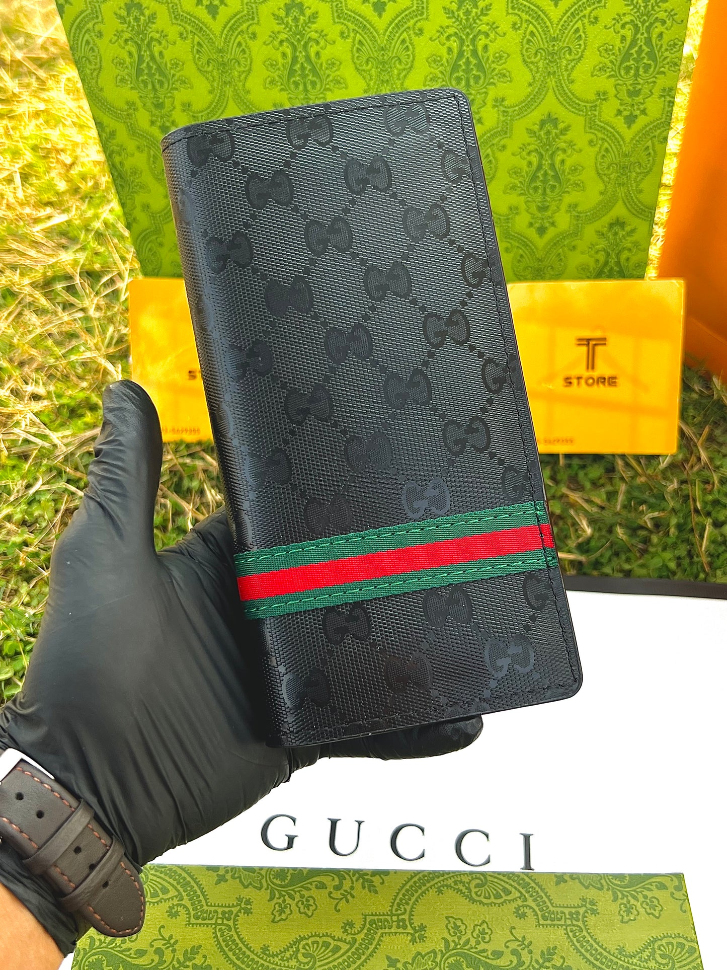 Gucci Black Strip Long Wallet