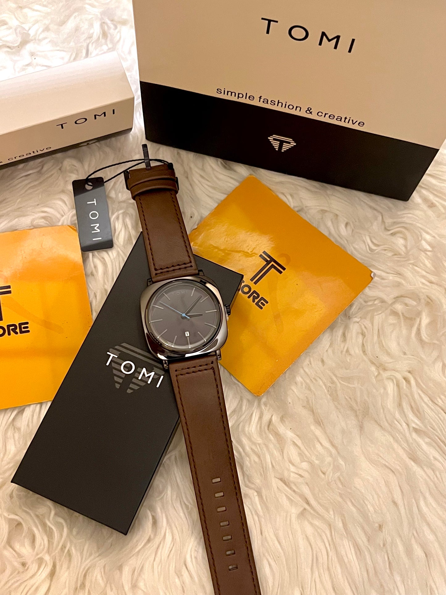 Tomi T-084 Brown Square Dial Wrist Watch for Men