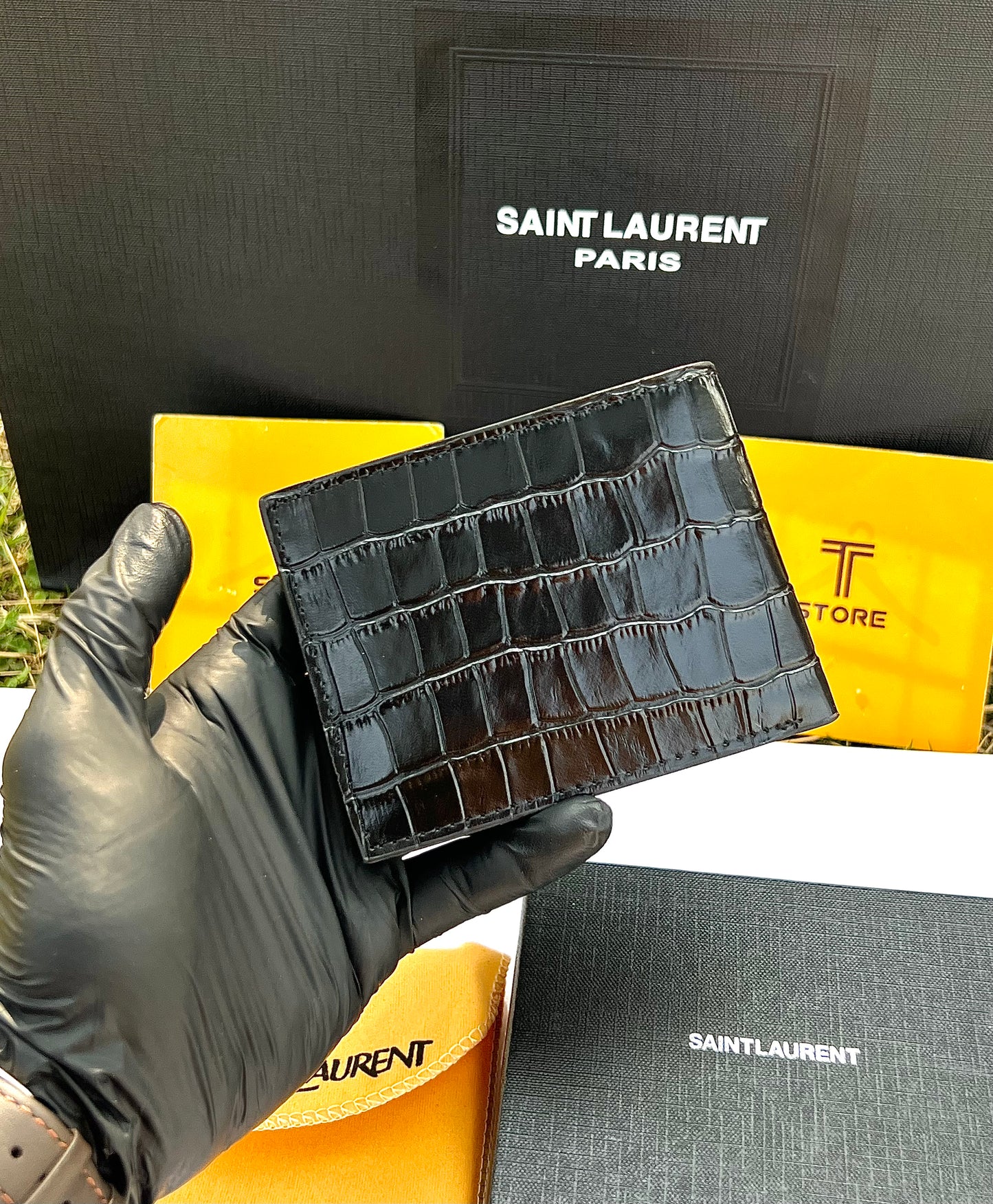 YSL Black Crocodile Texture Wallet