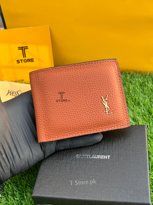 YSL Brown Plain Genuine Leather Wallet
