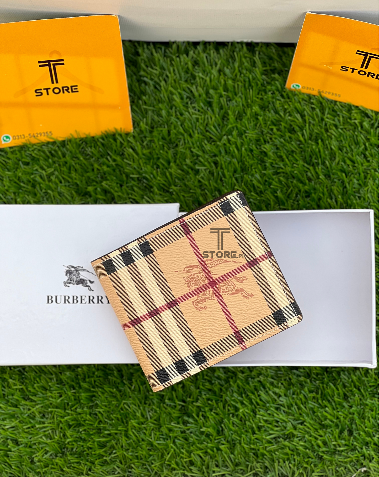 Burberry Beige Check Middle Flap Wallet