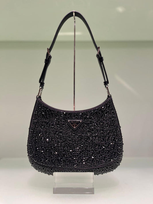 Prada Cleo Crystal-Embellished Satin Handbag