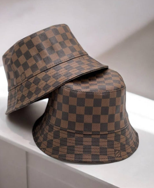 LV Brown Check PU Leather Hat