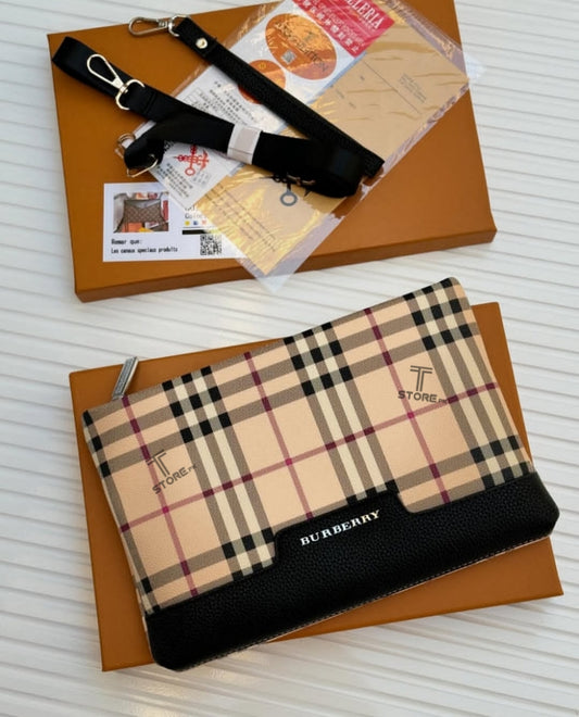 Burberry Beige Printed Leather Men's Handbag