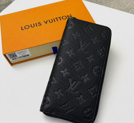 LV Black Embossed Zipper Wallet