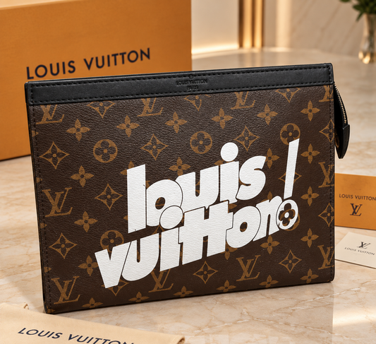 LV Printed Brown Flower Pochette Men's Clutch