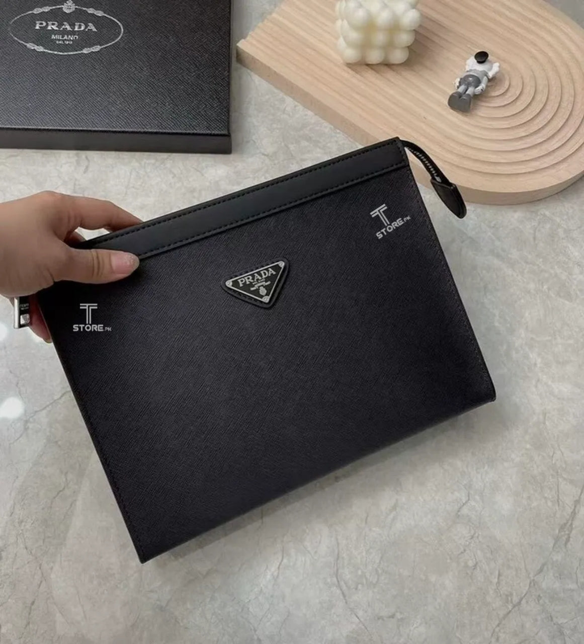 Prada Black Plain Pochette Men's Clutch