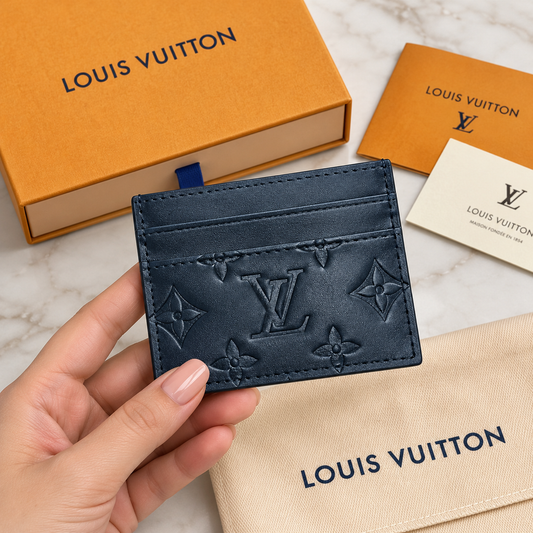 LV Black Flower Embossed Cardholder