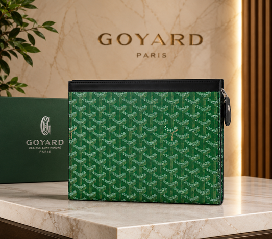 Goyard Green Printed Voyage Pochette Men's Clutch