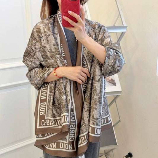 Dior Brown Printed Silk Scarf