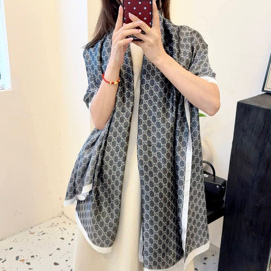 Gucci Black Printed Silk Scarf