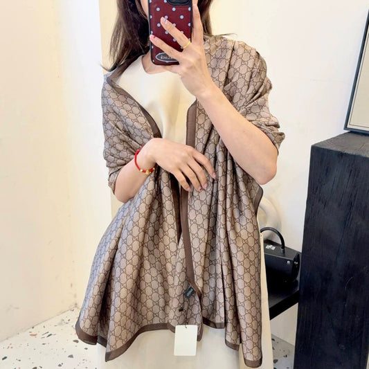 Gucci Light Brown Printed Silk Scarf