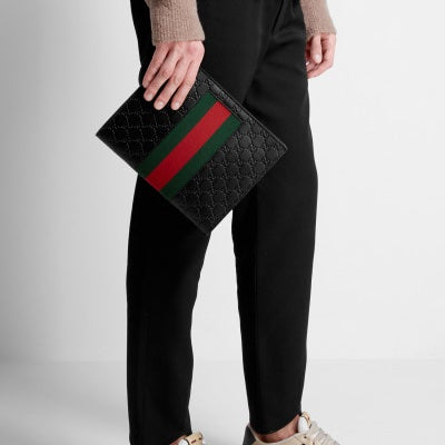 Gucci Embossed Strips Pochette Men's Clutch