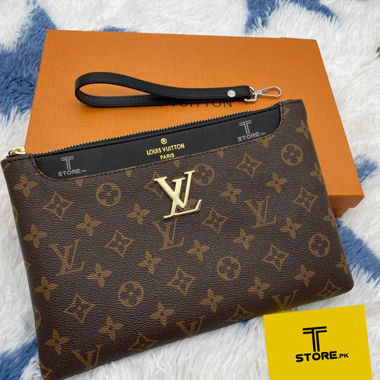 LV Brown Flower Printed Logo Leather Men's Handbag