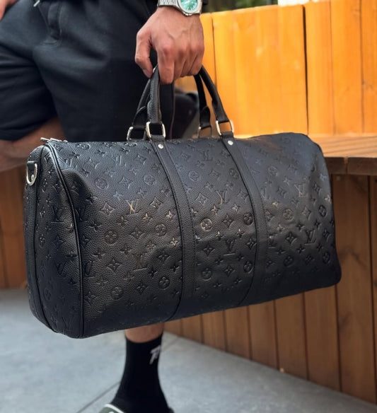 LV Black Embossed Duffle Bag