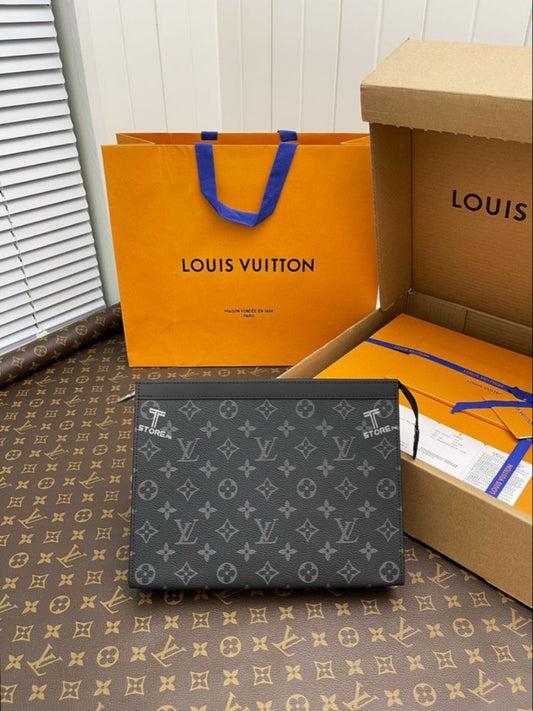 LV Black Flower Pochette Men's Clutch