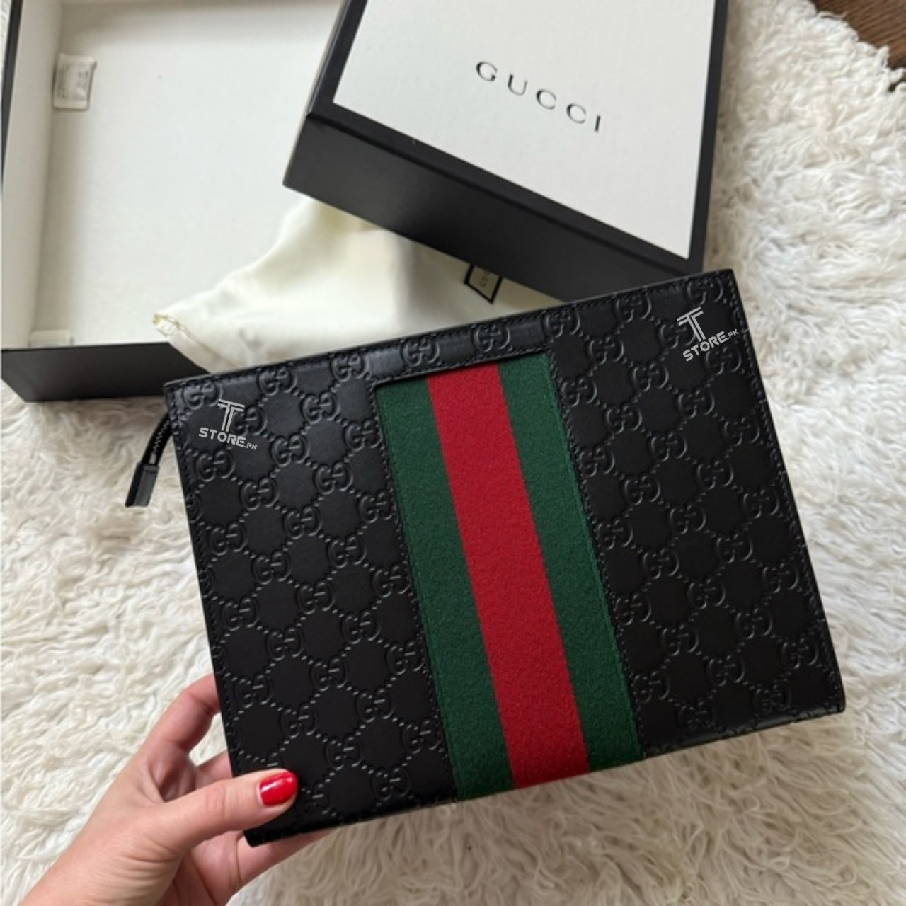 Gucci Embossed Strips Pochette Men's Clutch
