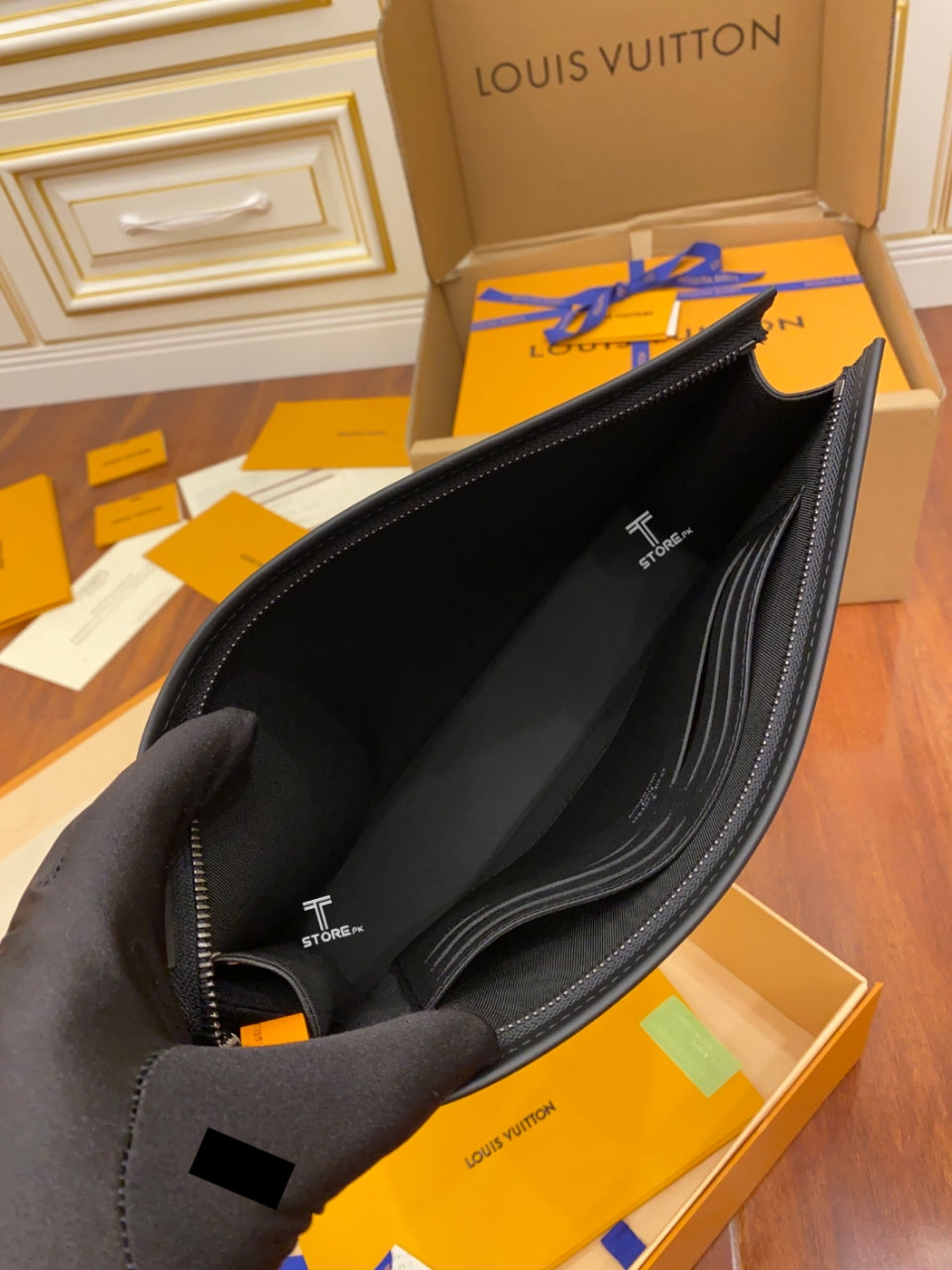 LV Black Flower Pochette Men's Clutch