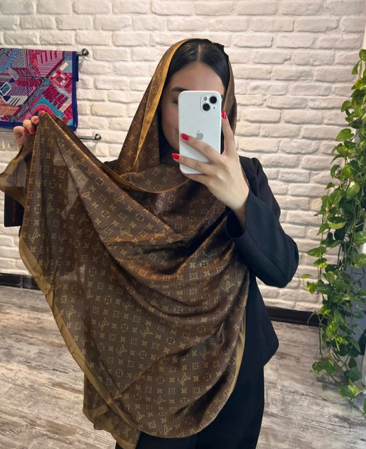 LV Dark Brown Printed Silk Scarf