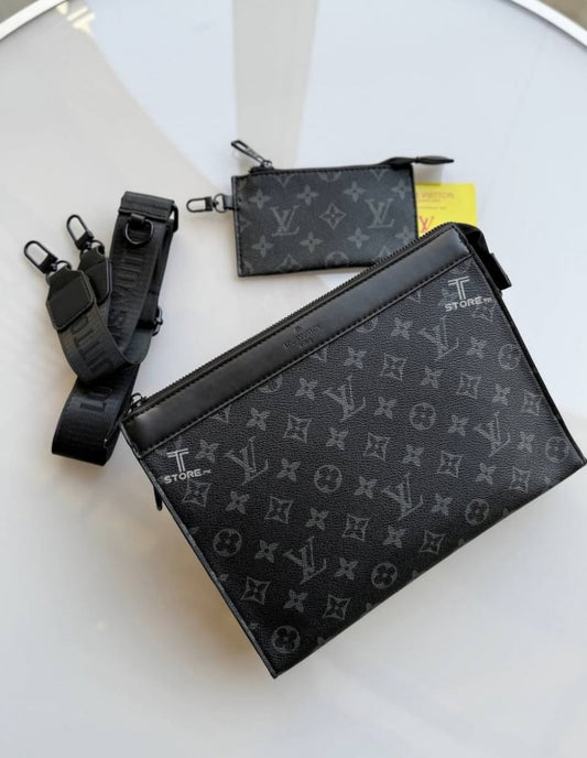 LV Black Flower Painted Men's Handbag
