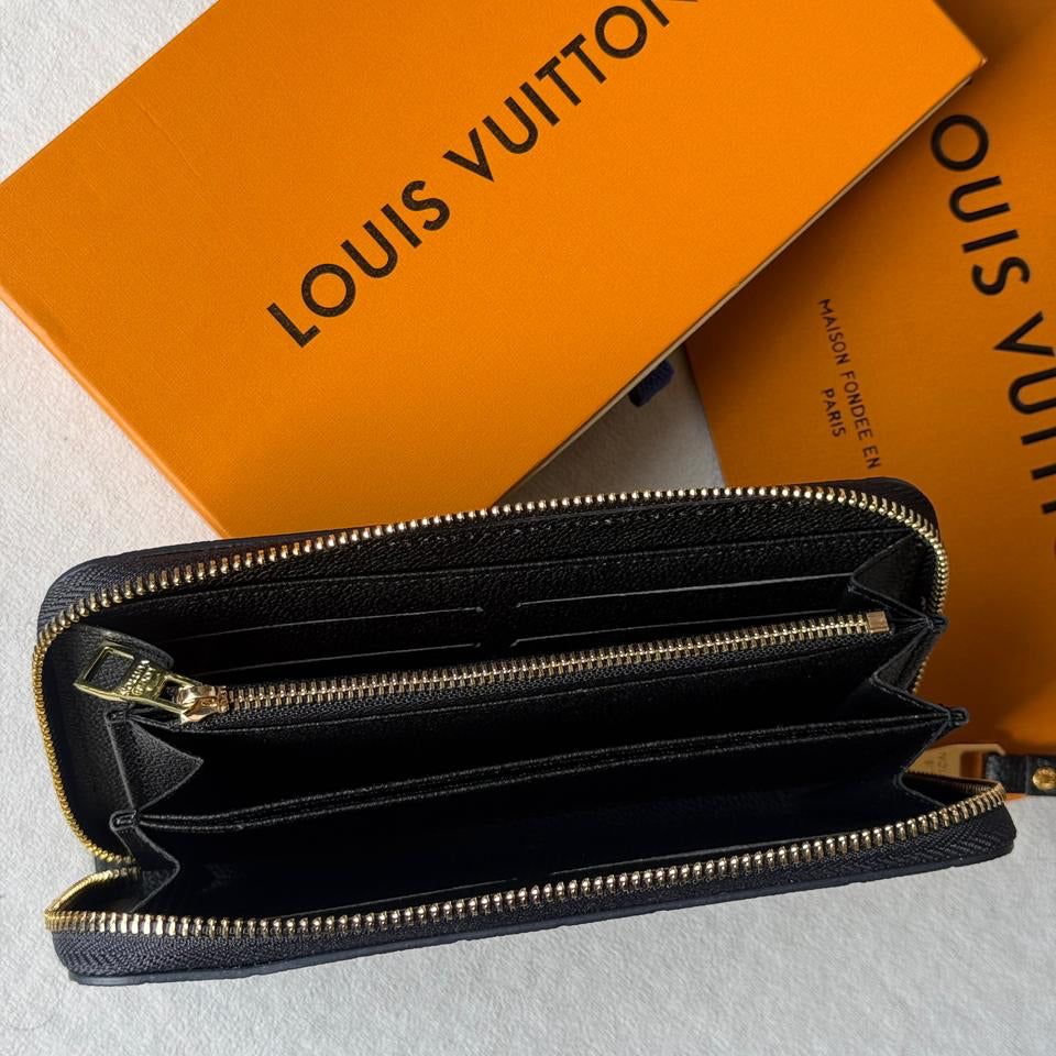 LV Black Embossed Zipper Wallet