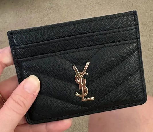 YSL Black Plain Silver Logo Cardholder