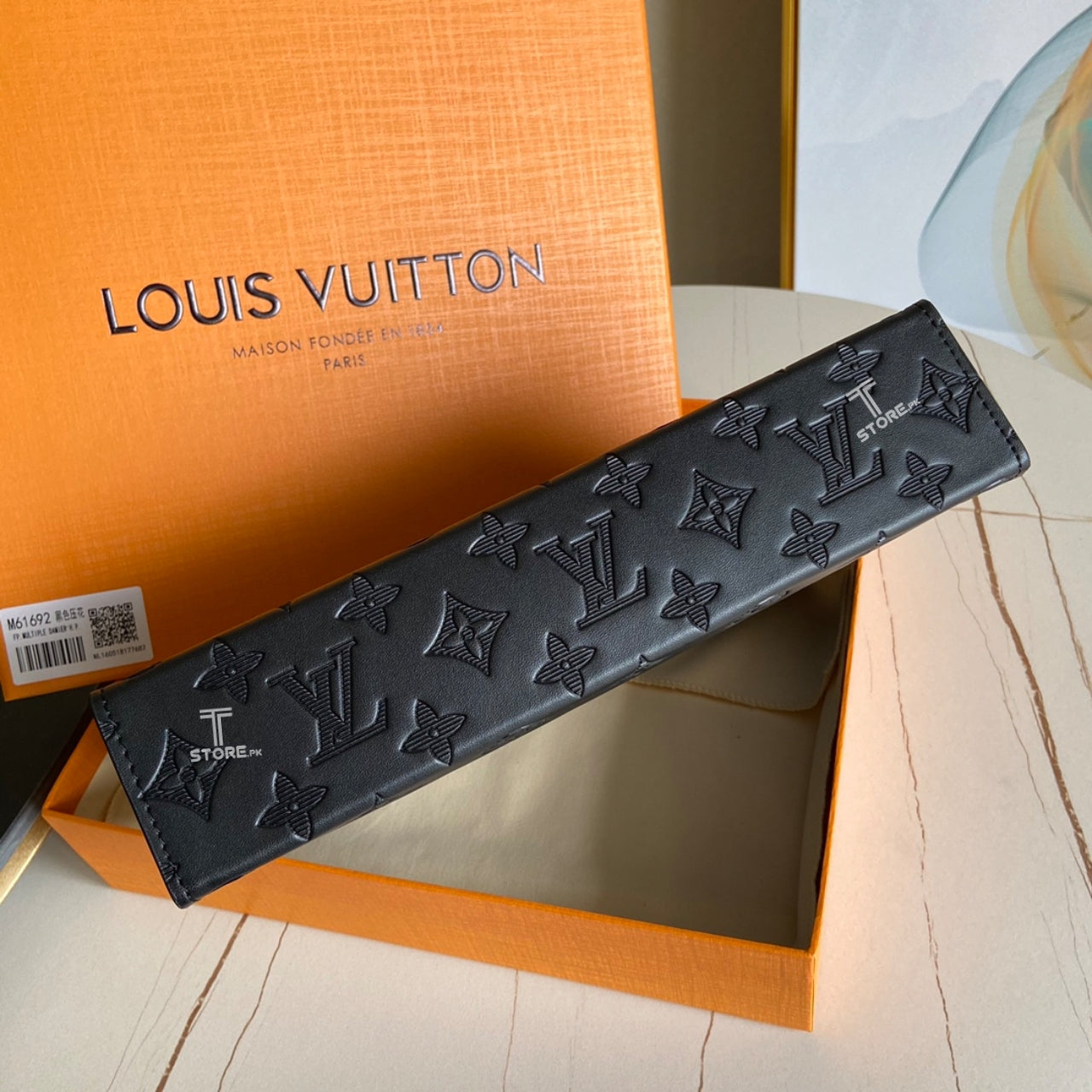 LV Black Embossed Pochette Men's Clutch