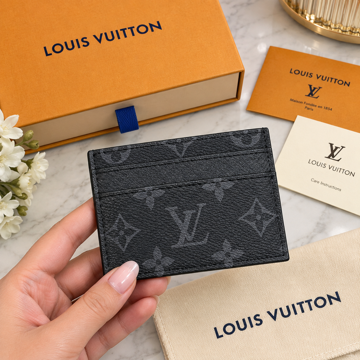 LV Black Flower Cardholder