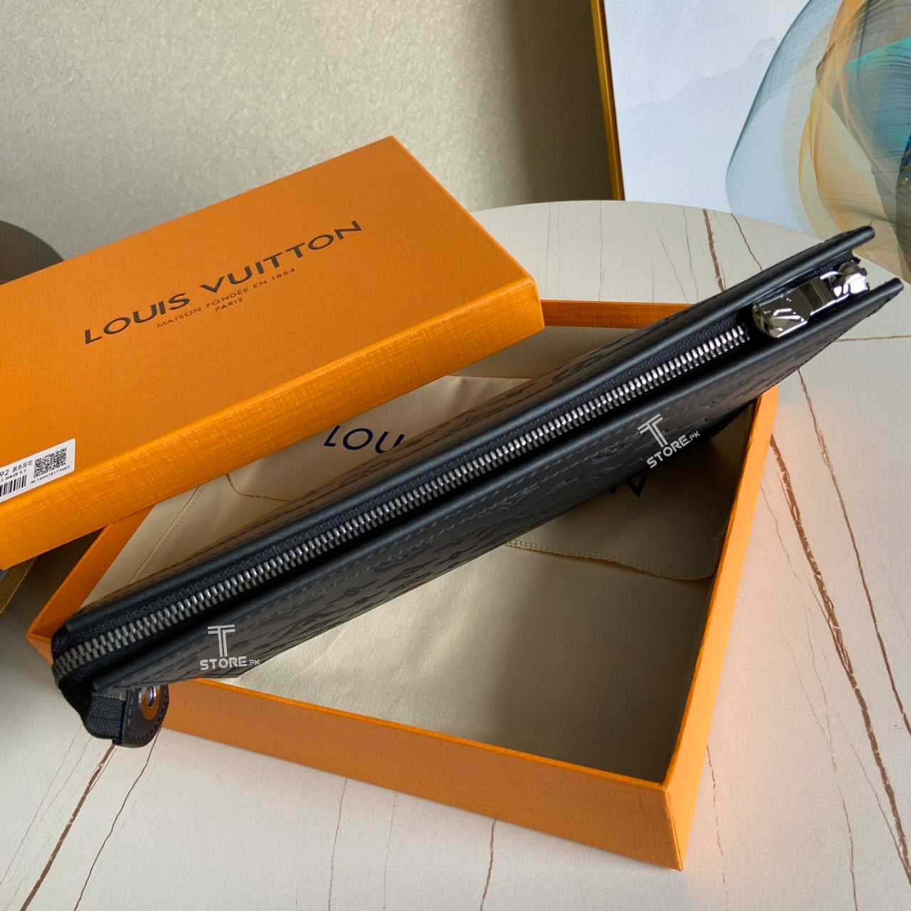 LV Black Embossed Pochette Men's Clutch