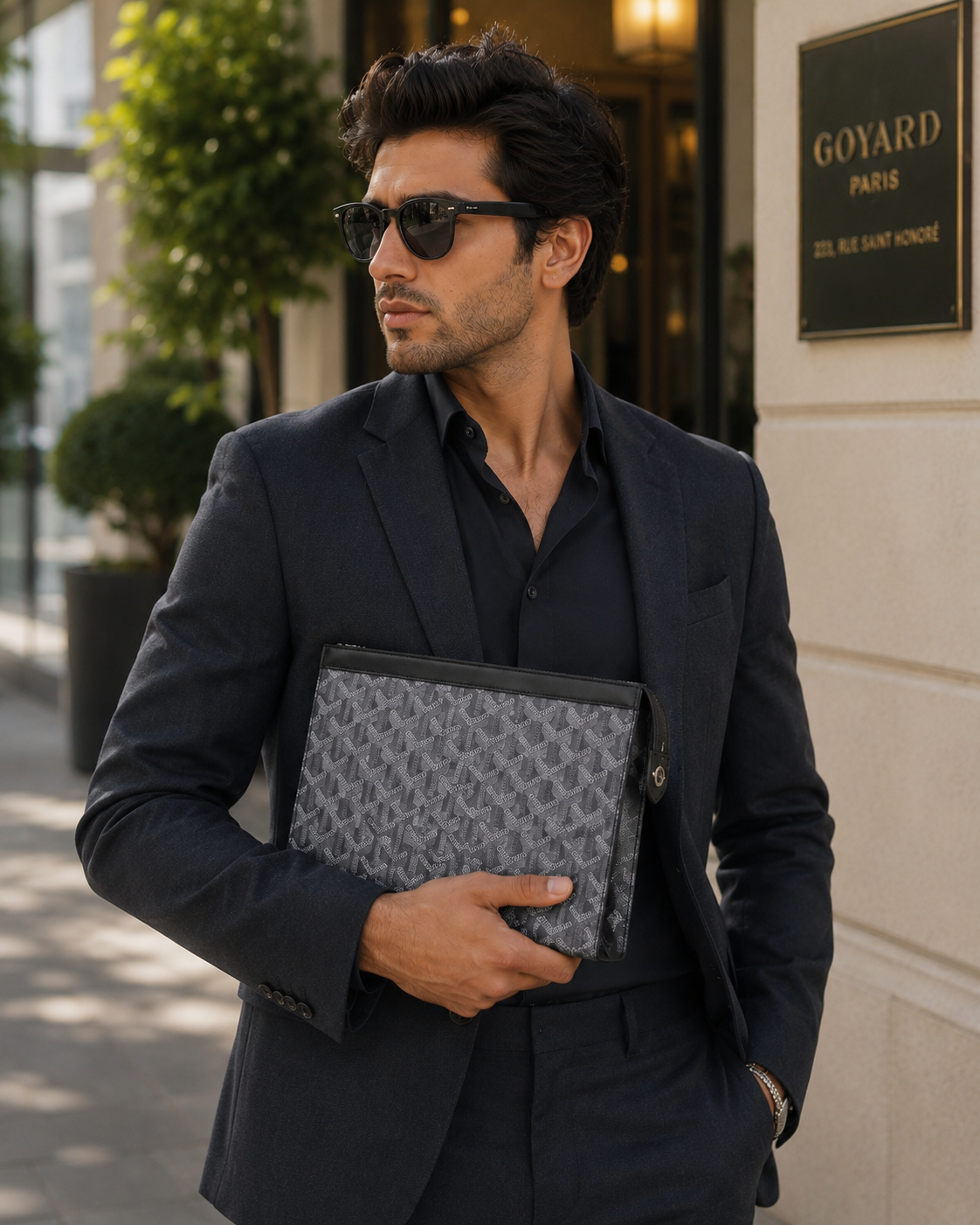 Goyard Grey Printed Voyage Pochette Men's Clutch
