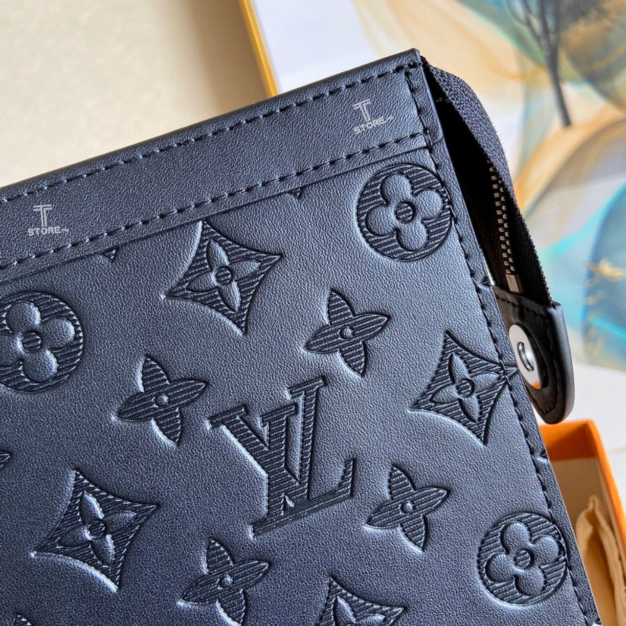 LV Black Embossed Pochette Men's Clutch