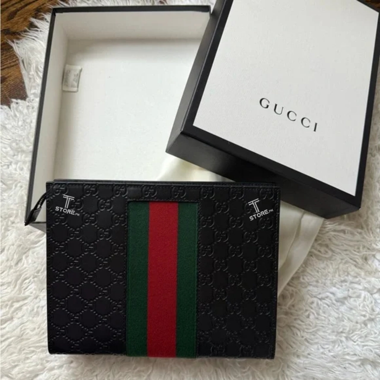 Gucci Embossed Strips Pochette Men's Clutch