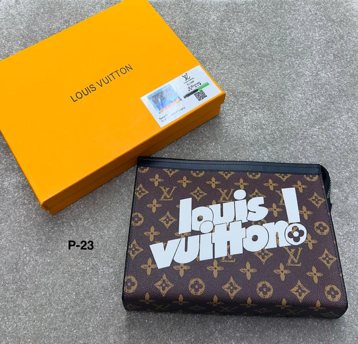 LV Printed Brown Flower Pochette Men's Clutch
