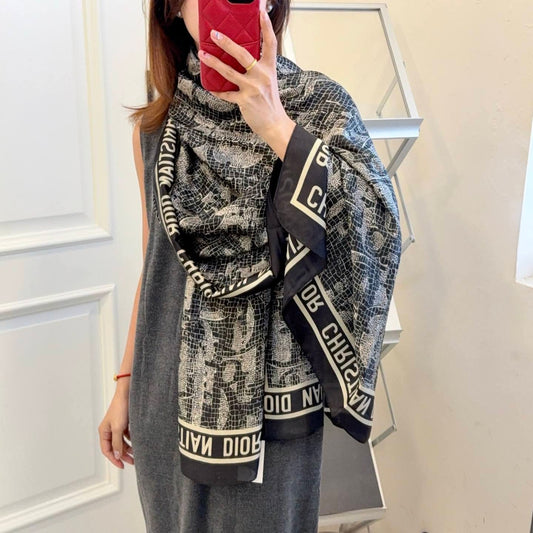 Dior Black Printed Silk Scarf