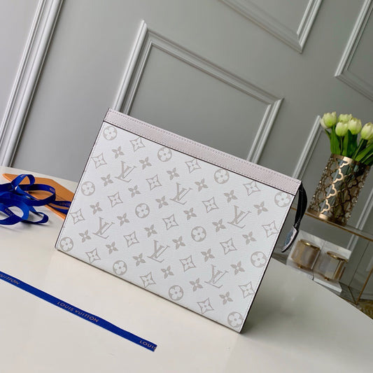 LV White Flower Pochette Voyage Men's Clutch