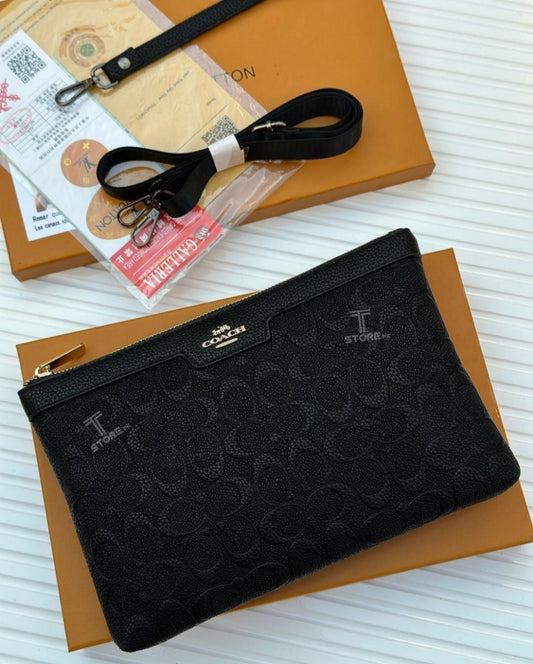 Coach Black Embossed Leather Men's Handbag