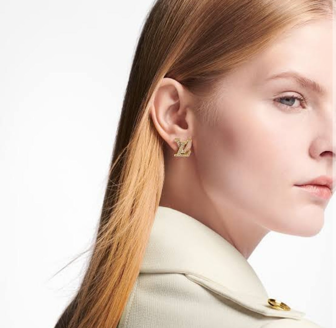 LV Letter Style Golden Stone Earrings For Women
