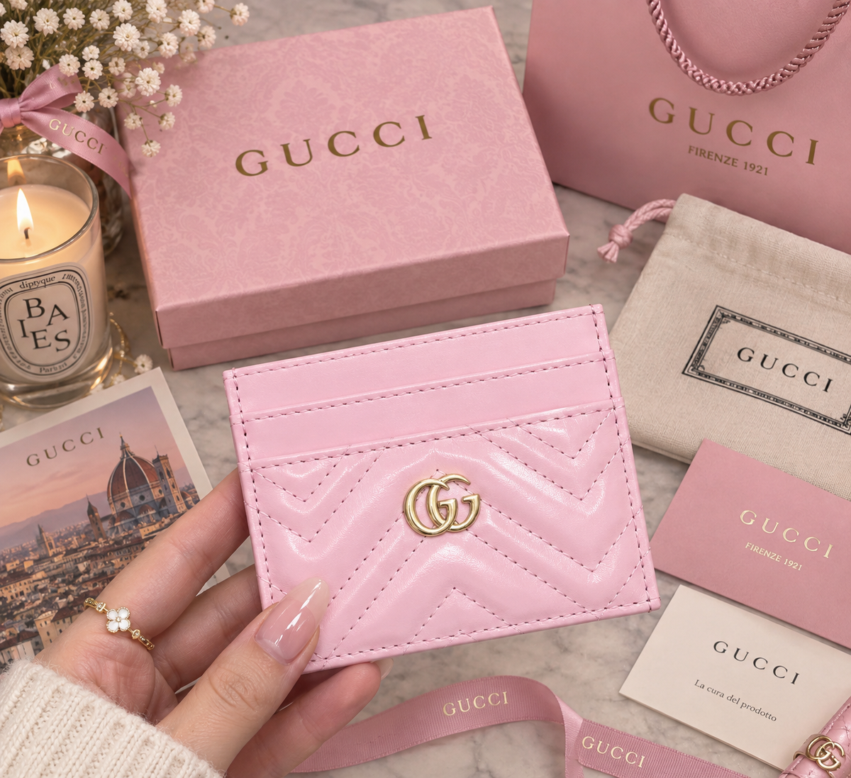 Gucci Pink Plain Logo Cardholder