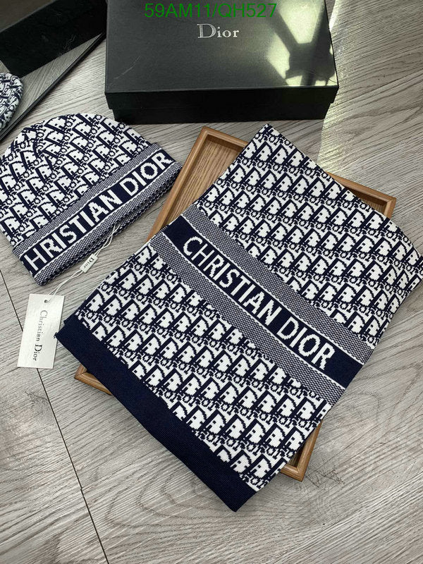 Dior Blue Printed Woolen Muffler & Beanie Set