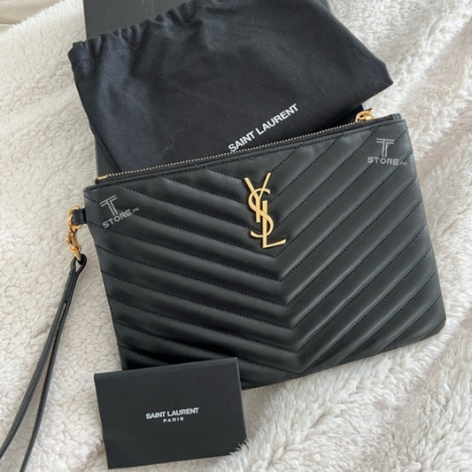 YSL Black Plain Leather Men's Handbag